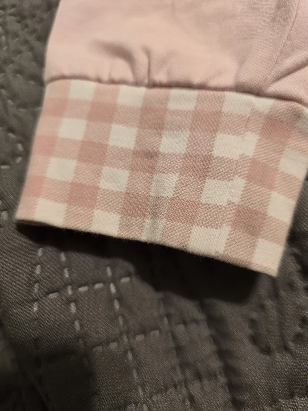 Girls Pink Gingham Pullover Sweatshirt with Mouse Applique